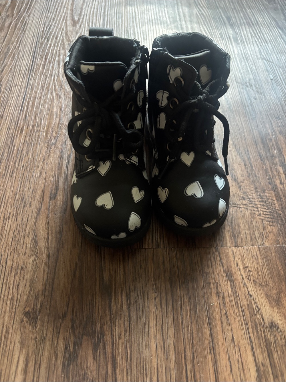 Toddler Girl Size 7 Black Heart Combat Boots Lace Up Side Zip Ankle Boot